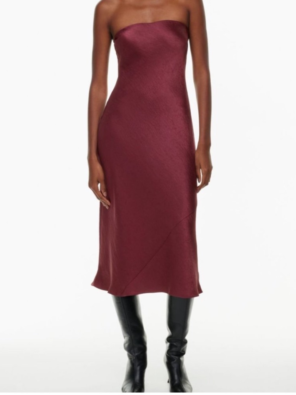 Aritiza Wilfred Charmaine Strapless Satin Dress in Spiced Burgundy Purple XL